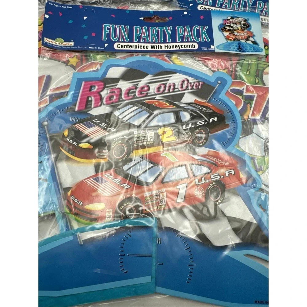 Vintage Lot of 3 All Star Race Car Deluxe Honeycomb Table Birthday Table Decor‎